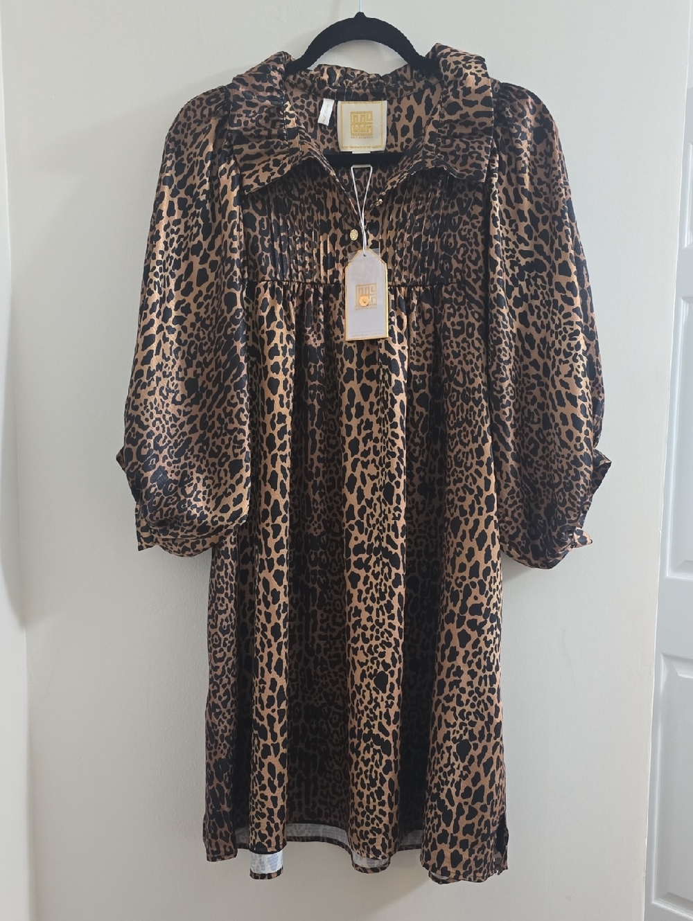 Leopard Print Long Sleeve Dress - Brown/Black
